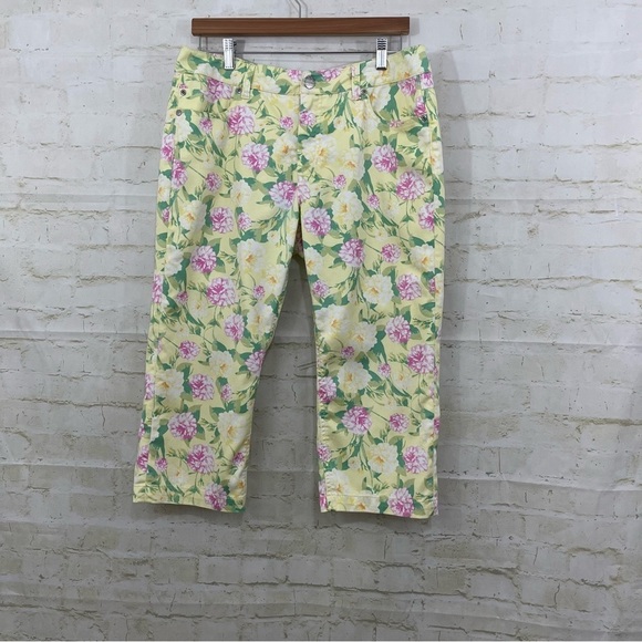 Liverpool Yellow Floral Straight Leg Capri Pants - Picture 1 of 15